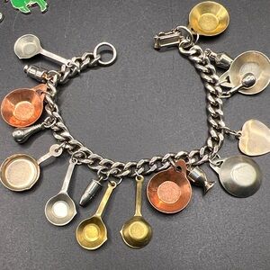 Vintage Multi-Metal Spoon and Pan Charm Bracelet